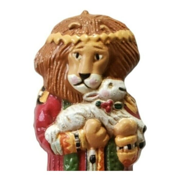 VTG Mary Engelbreit Cast Iron Christmas Stocking Hanger Lion Lamb PEACE 0N EARTH - Picture 3 of 13